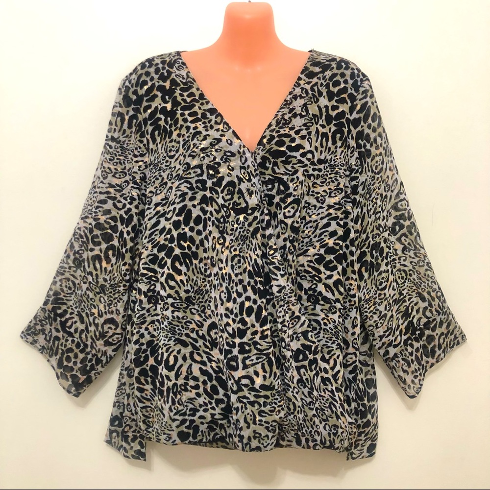 MWT New Directions Animal Print Wrap Front Blouse Office Casual
